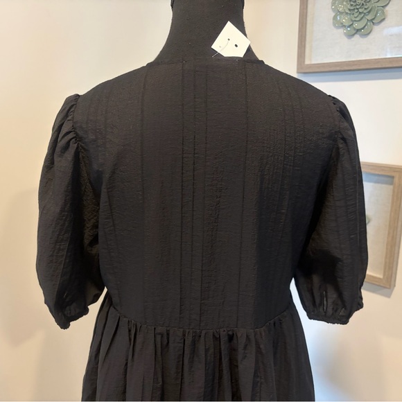 OAK + FORT Black Puff Sleeve Tie-Front Babydoll Mini Dress NWT! - Picture 13 of 16